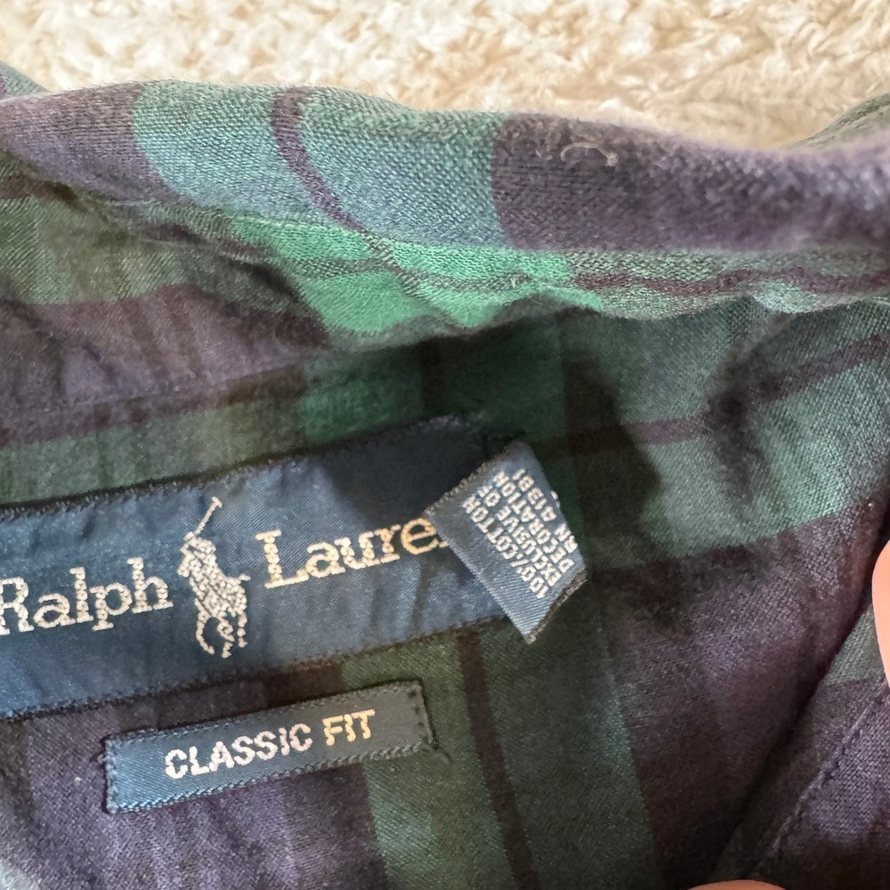 Ralph Lauren Button Down Mens XL Green Pony Plaid Classic Fit Cotton Pony - Picture 4 of 9